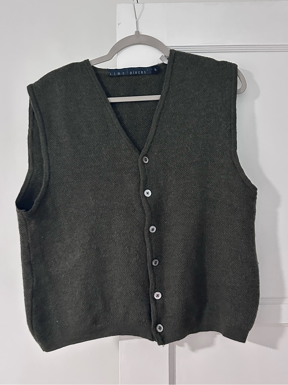 Vintage Time Pieces Wool Sweater Vest - Size L | Merino Wool | Olive/Dark Khaki